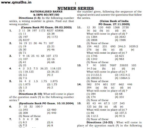Number Series Questions asked in various Banks Exams in PDF