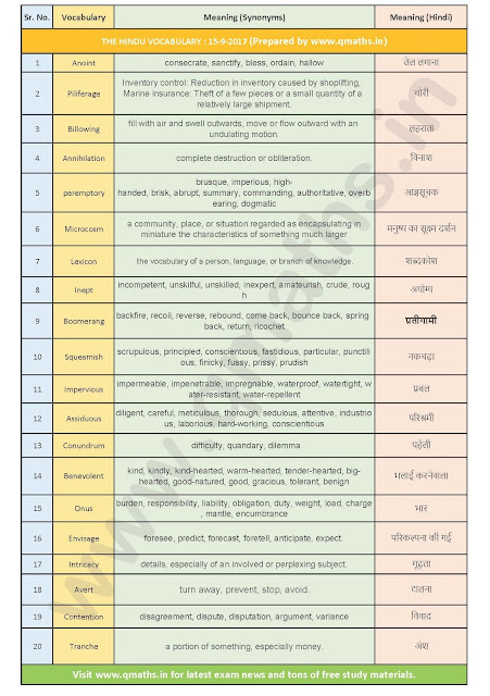 The Hindu Vocabulary with English-Hindi meanings  (15-09-2017)