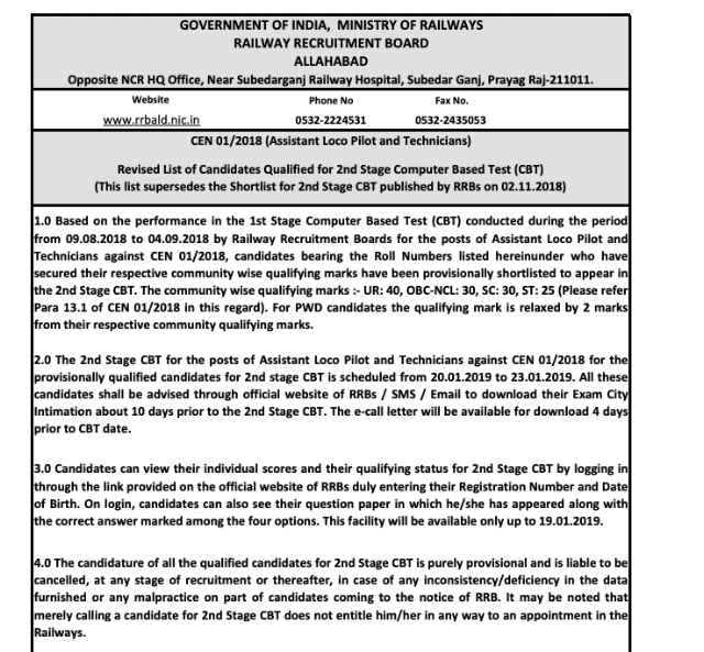 RRB ALP Technician 1st Stage Revised Result PDF (with ALTERNATE Links)