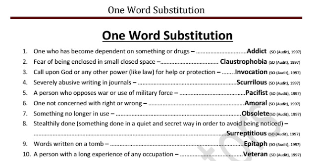 Compilation of One Word Substitution Asked in SSC Exams 1997 Till date PDF Download