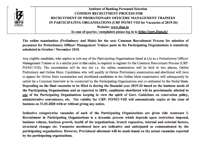 IBPS PO VIII Recruitment Notification 2018-19 in PDF (4102 Vacancy)