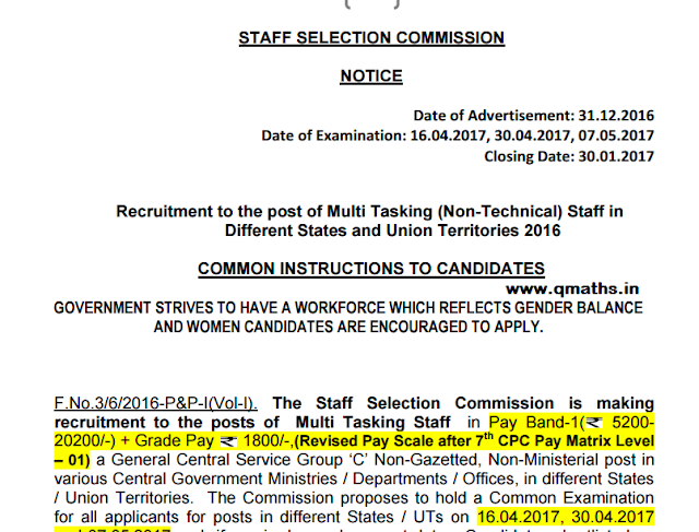SSC MTS 2016 Official Notification Pdf Download