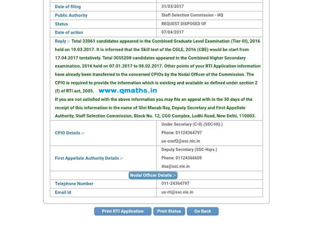 RTI Reply: Multiple Queries of SSC CGL 2016 and CHSL 2016 (07-04-2017)