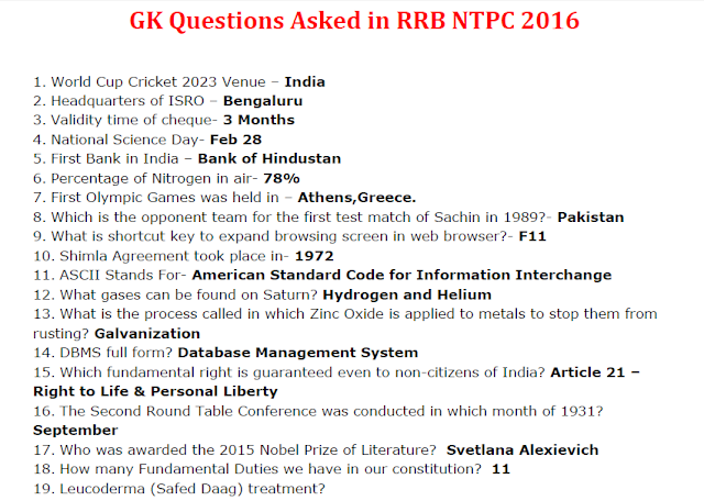 1000 GK One Liners asked in RRB NTPC Exam PDF Download