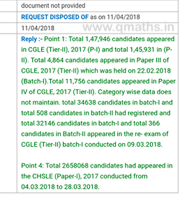 RTI Reply Regarding Multiple Queries (T3 date, CGl18 Notification, EA recruitment, CGL17 T2 Stats, CHSL17 Stats)