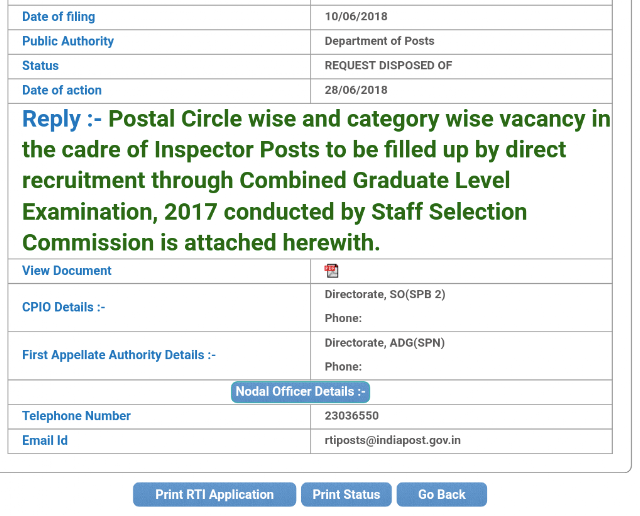Zone wise Vacancy Position of Inspector posts for CGL 2017