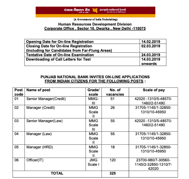 PNB Technical Officer recruitment Notification 2019 PDF Download