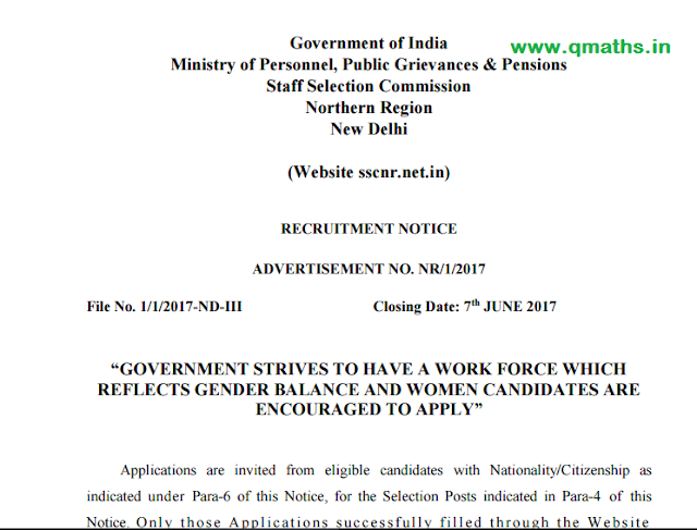 SSC NR Official Notification for Selection Posts, Download PDF