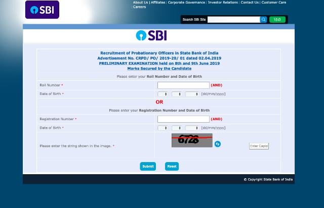 SBI PO 2019 Prelims result Declared (UR Cutoff: 71/100 )