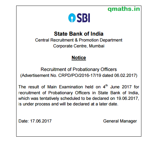 SBI PO 2017 Mains Exams Result Date Deferred