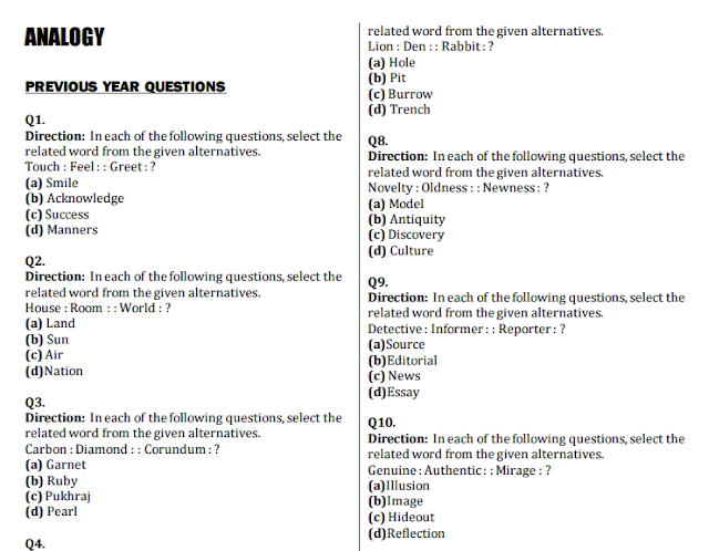 1000 Analogy (Reasoning) Questions Asked in SSC Exams PDF