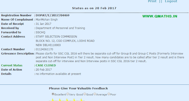 PGPortal Reply Regarding SSC CGL 2016 Tier-2 Seperate cut off
