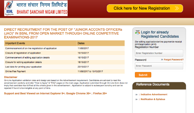 BSNL JAO Recruitment Notification 2017 PDF Download