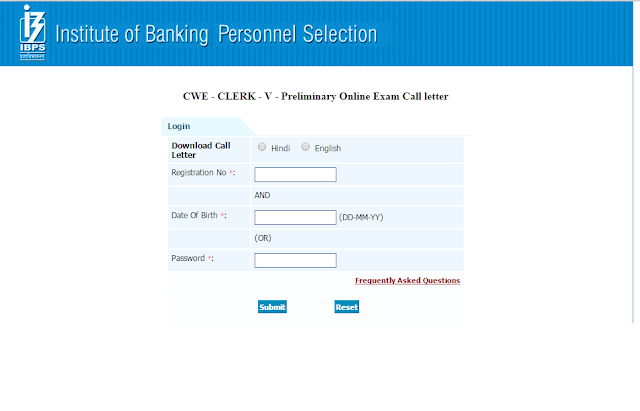 IBPS CWE CLERK -V Prelims Exam Call letter download pdf