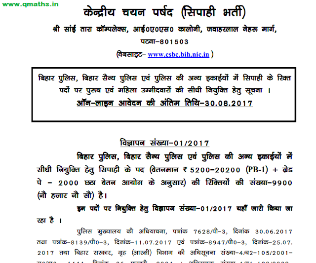 Bihar Police Recruitment Notification 2017 PDF Download