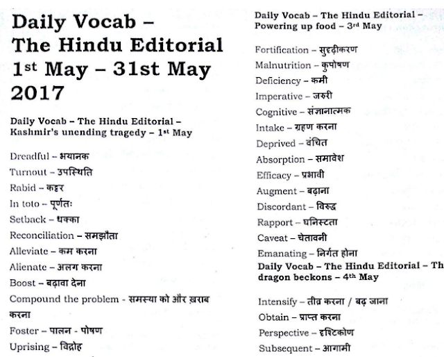 The Hindu Vocabulary Compilation of May 2017 in PDF