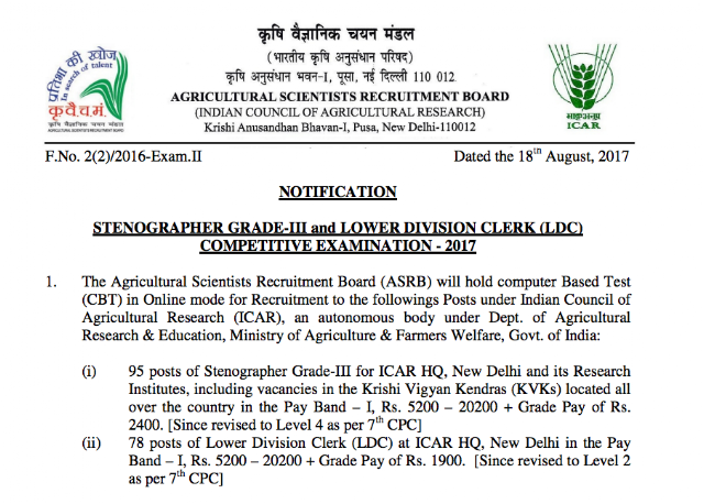 ASRB Stenographer and LDC Recruitment Notification PDF