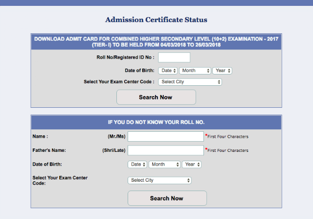 SSC CHSL 2017 Tier-1 Admit Card Download (WR)