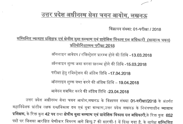 UPSSSC Recruitment Notification 2018 for 694 Posts