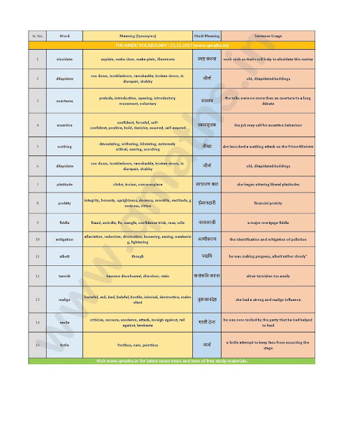 The Hindu Vocabulary with English-Hindi Meaning (23rd November 2017)