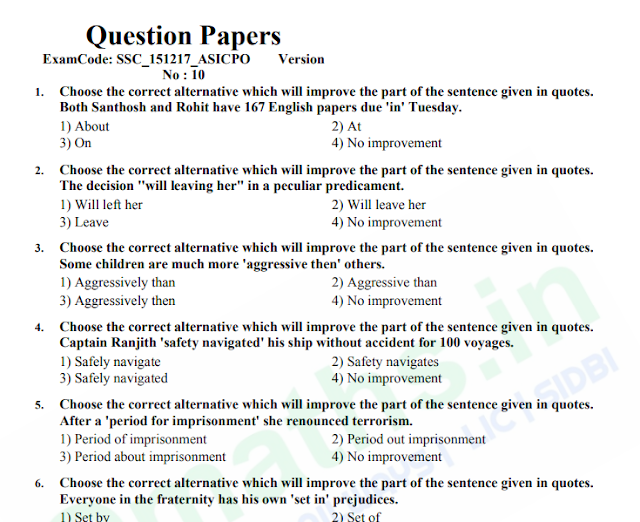 SSC CPO 2017 Mains Question Paper Download PDF
