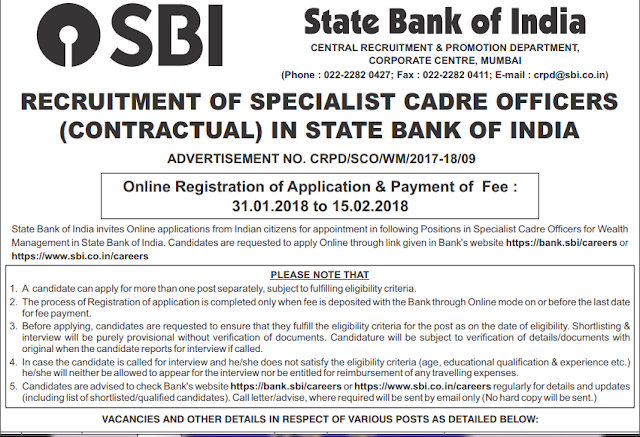 SBI SO 2018 Recruitment Notification PDF Download
