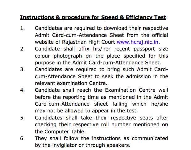 Rajasthan High Court Speed Test Instructions (Official)
