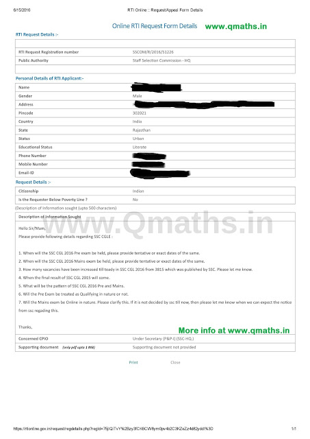 Latest RTI Reply regarding SSC CGL Exam 2015 and 2016