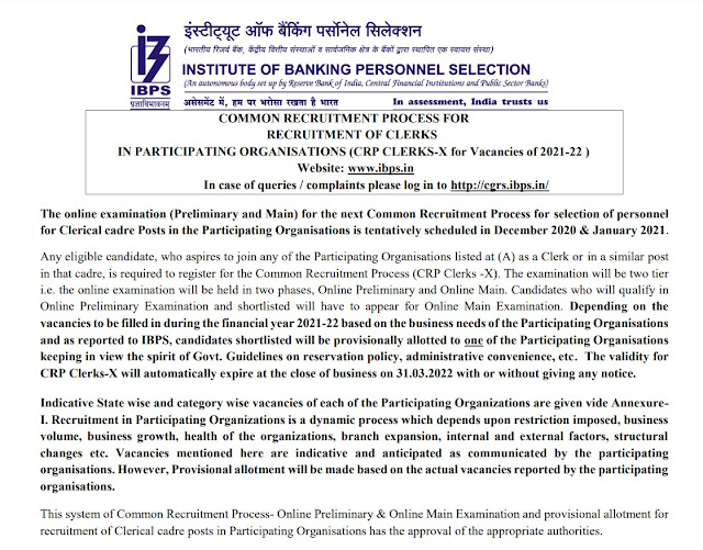 IBPS Clerk-X Recruitment Notification 2021-22