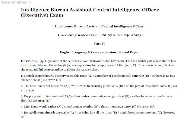 IB ACIO Previous Years Question Papers PDF Download