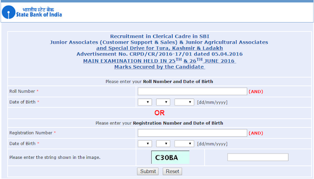 SBI Junior Associates 2016 Mains Exam ScoreCard (Marks) Declared