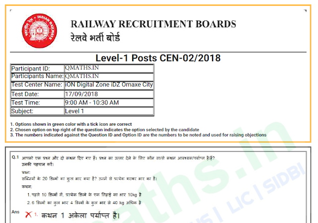 RRB Group D 2018 Questions Papers with Keys (Download 98 Sets)