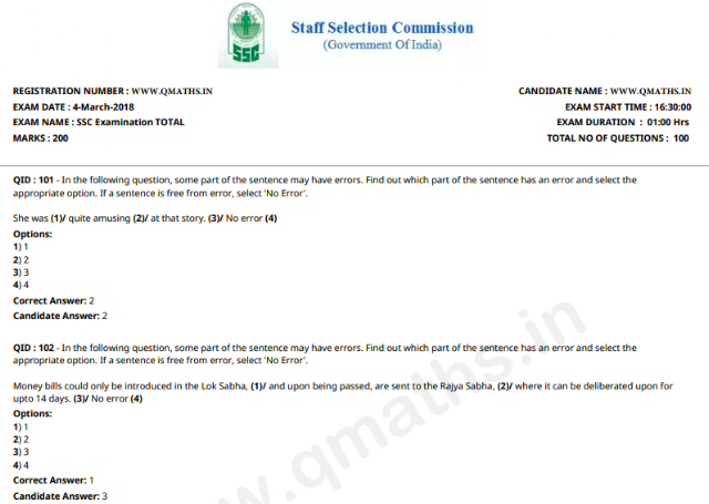SSC CHSL 2017 Tier-1 Question Papers with Answer Keys PDF Download