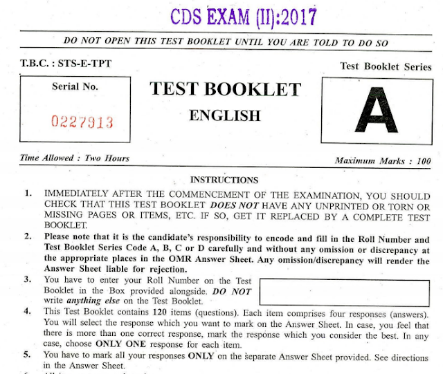 UPSC CDS (II) 2017 Question Papers Download PDF