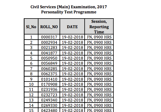 UPSC CSE 2017 Interview Schedule Download PDF