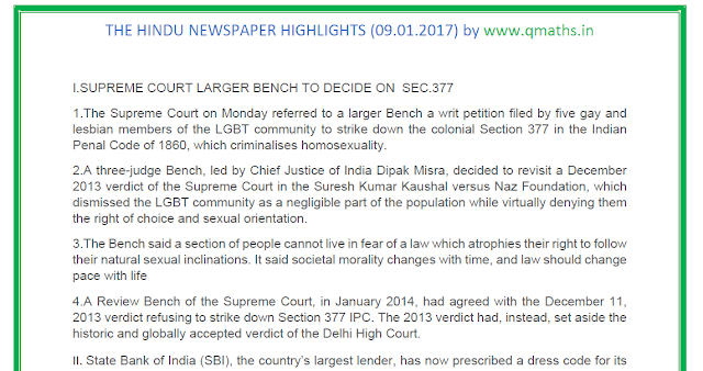 The Hindu Newspaper Summary (09th Jan 2018) PDF Download