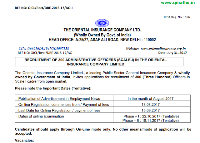 OICL Administrative Officers (AO) Recruitment Official Notification for 300 posts