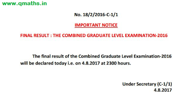 SSC Official Notice Regarding SSC CGL 2016 Result Declaration