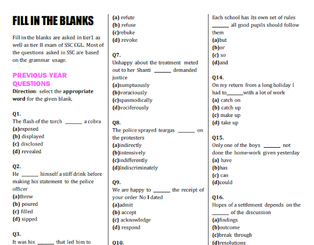 300 Fill in the blanks Questions Asked in SSC Exams PDF