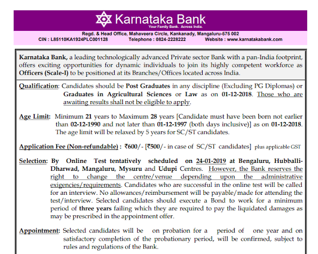 Karnataka Bank PO Recruitment 2018 Notification