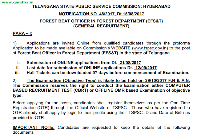 TSPSC Recruitment Notification for 1857 Forest Officers
