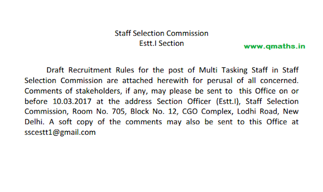SSC New Notice Regarding Draft Recruitment Rules for MTS