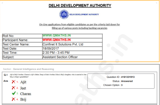 DDA ASO 2017 Question paper with Answer keys in PDF