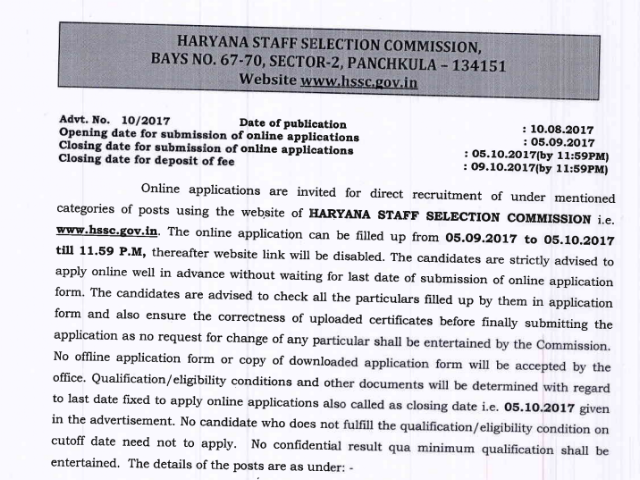 HSSC Craft Instructor Recruitment 2017 (1064 Posts)