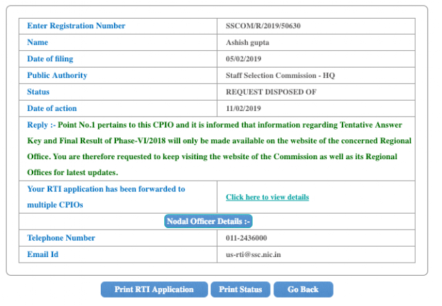 SSC RTI Reply Regarding Multiple Queries (including CGL 18 Vacancy)