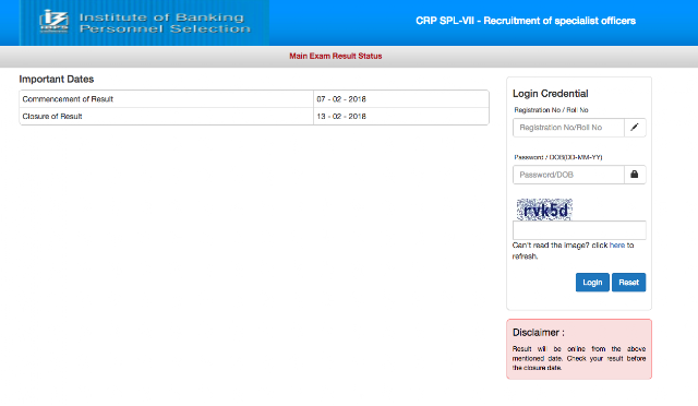 IBPS Specialist Officers VII Mains Result