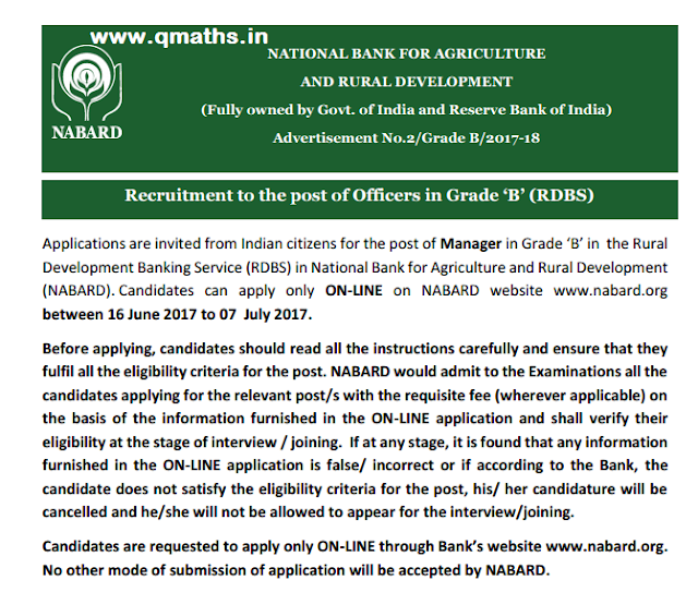 NABARD Grade-B officers Recruitment 2017, Download Notification