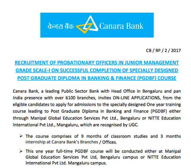 Canara Bank PO 2018 Recruitment Notification Download PDF