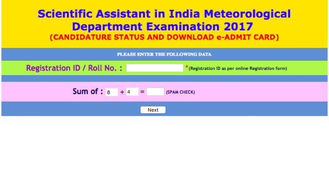 IMD Scientific Assistant 2017 Admit Card Download