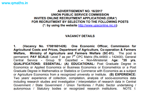 UPSC Notification for recruitment of Economic officer, Interpreter and Other Posts